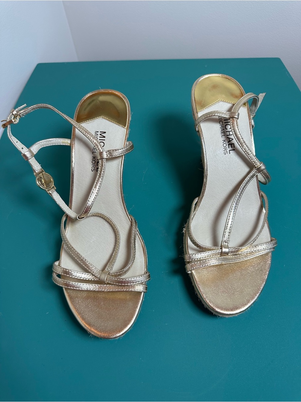 Michael Kors Gold Strappy Wedge Heels